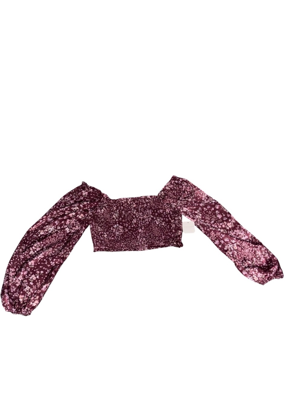 Altar'd State Plum Floral Off-Shoulder Smocked Crop Top